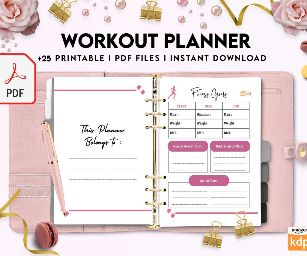 Workout Planner, exercise tracker , Fitness Journal, workout journal, Digital Download PDF file 8,5×11 inch