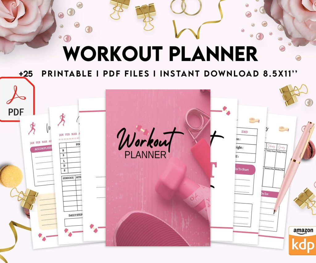 Workout Planner, exercise tracker , Fitness Journal, workout journal, Digital Download PDF file 8,5×11 inch