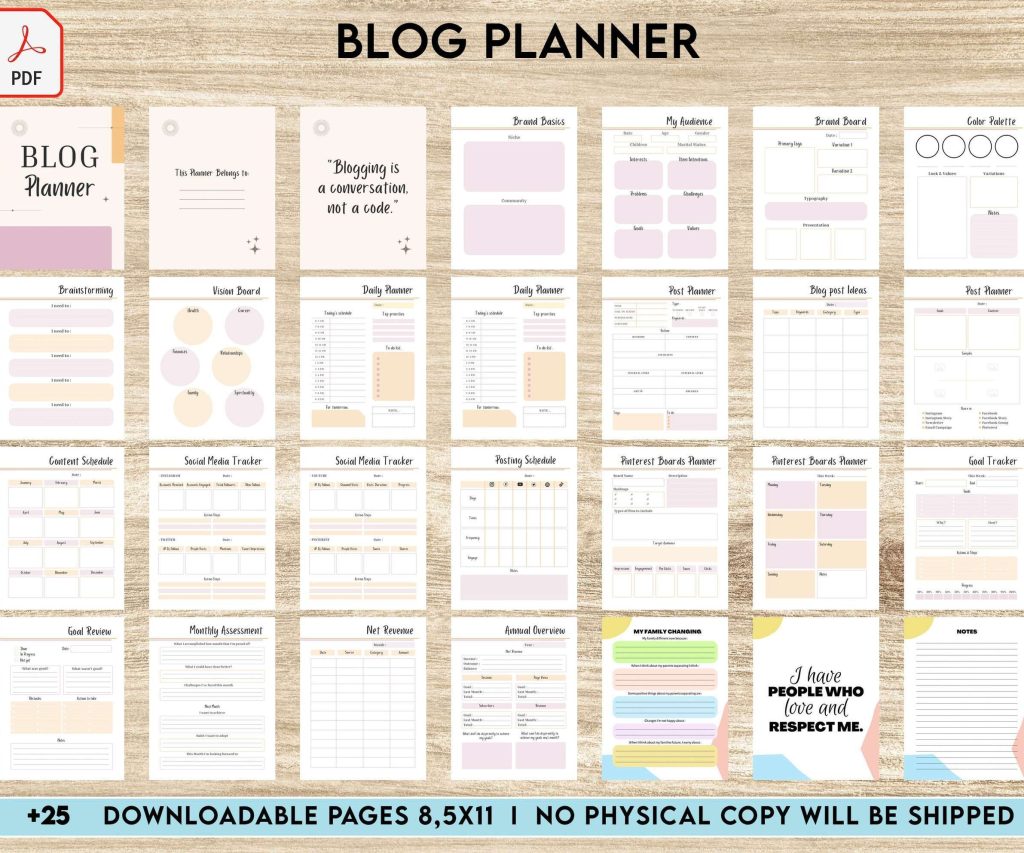 Blog Planner, Planner for blogger, social media Planner, content planner, Digital Download PDF file 8,5×11 inch