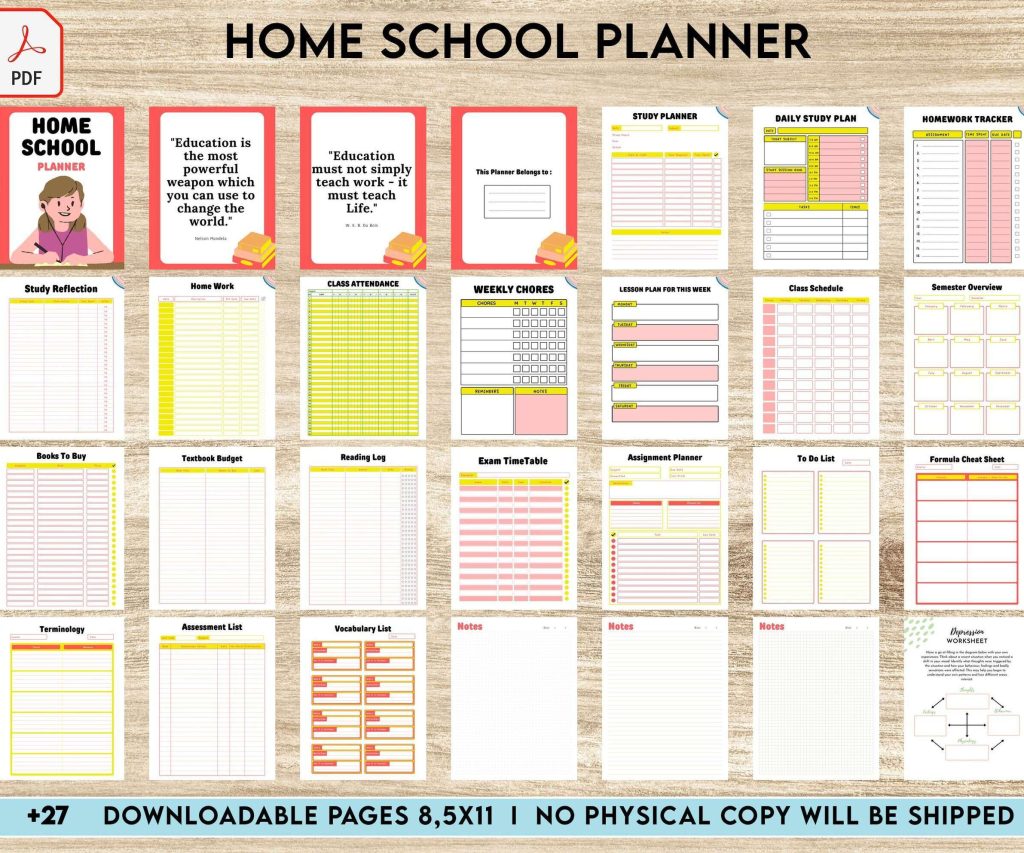 printable homeschool planner Home School Planner, homeschool daily planning, homeschooling lesson schedule Digital Download PDF file 8,5×11 inch