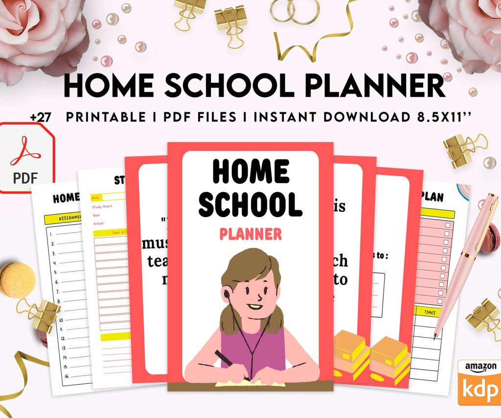 Home School Planner, homeschool daily planning, homeschooling lesson schedule Digital Download PDF file 8,5×11 inch