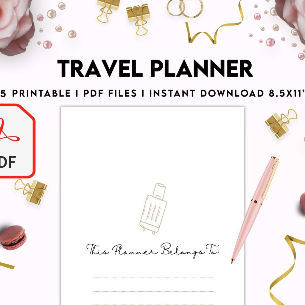 Travel Planner, travel checklist , trip organizer, vacation planner, travel itinerary Digital Download PDF file 8,5×11 inch