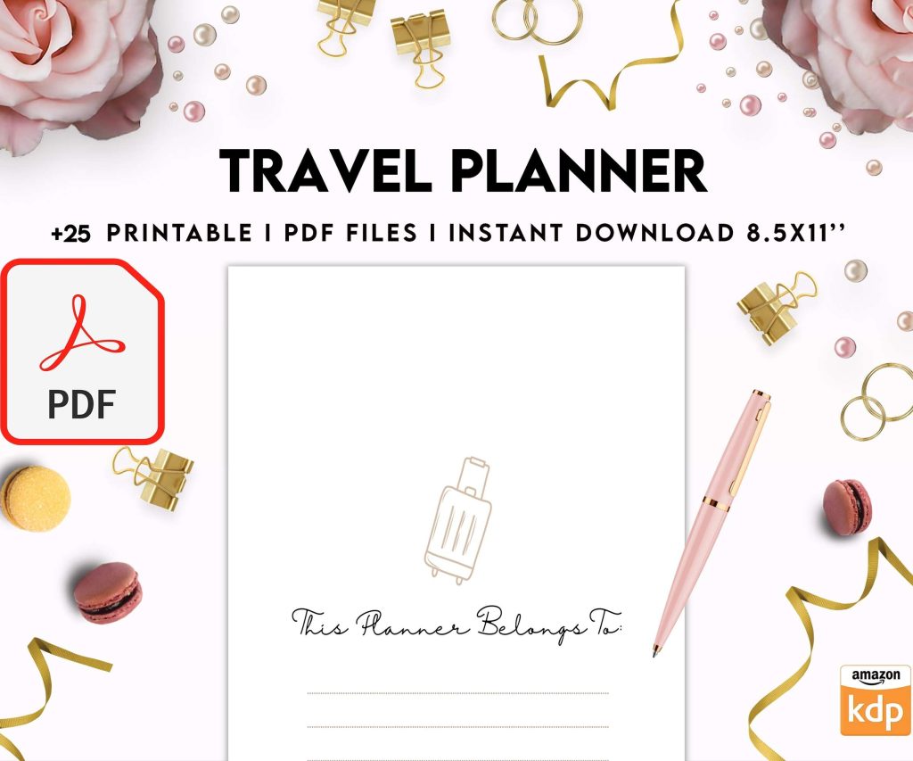Travel Planner, travel checklist , trip organizer, vacation planner, travel itinerary Digital Download PDF file 8,5×11 inch