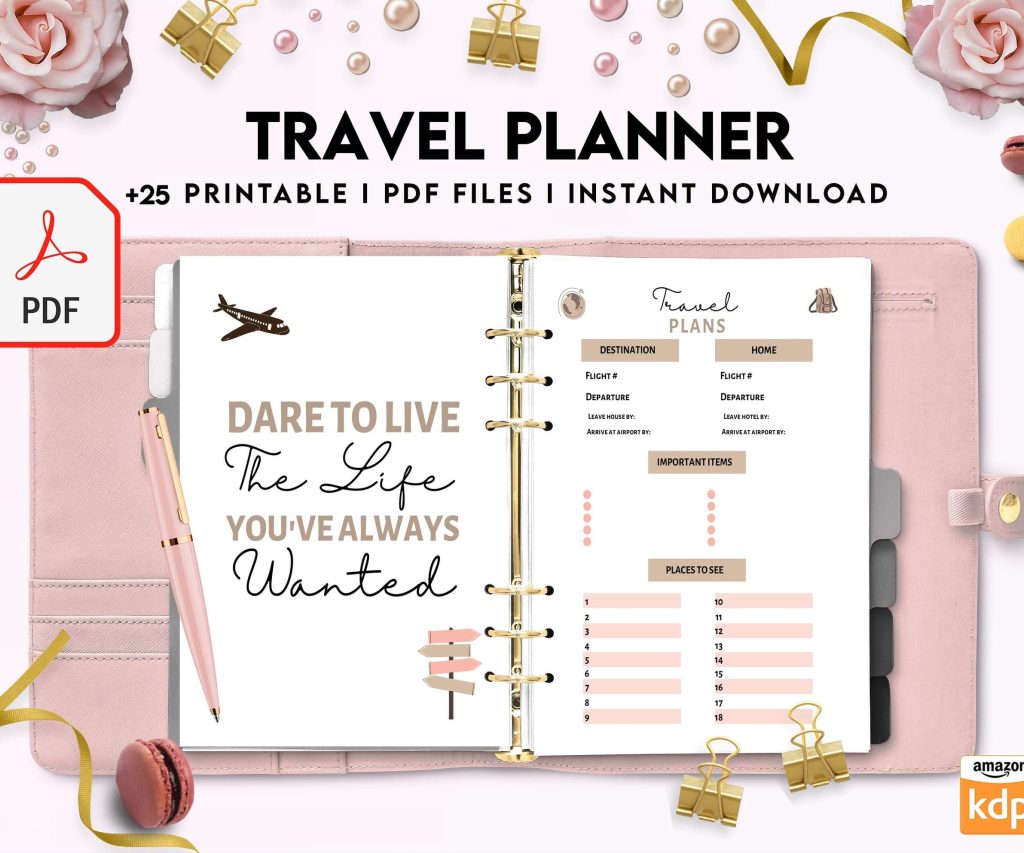 Travel Planner, travel checklist , trip organizer, vacation planner, travel itinerary Digital Download PDF file 8,5×11 inch