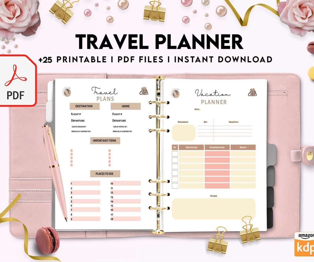 Travel Planner, travel checklist , trip organizer, vacation planner, travel itinerary Digital Download PDF file 8,5×11 inch