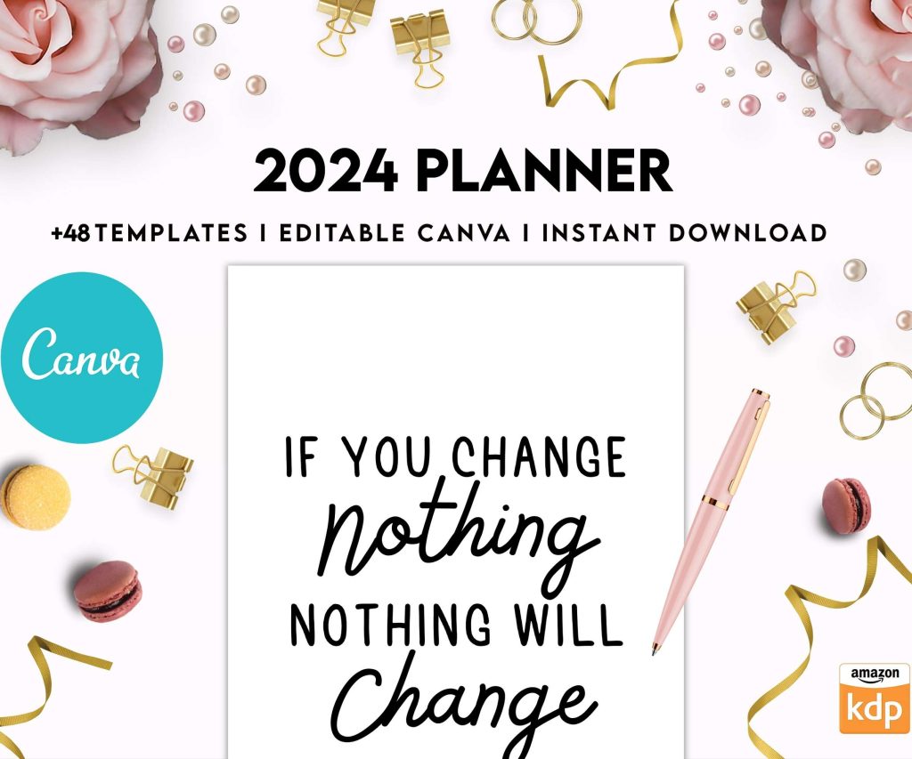 2024 Planner, Dated 2024 planner Calendar, Canva Editable Templates