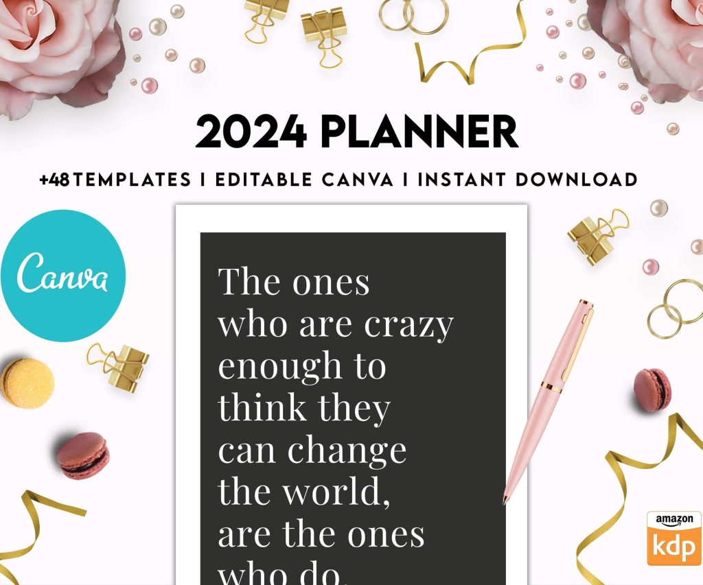 2024 Planner, Dated 2024 planner Calendar, Canva Editable Templates