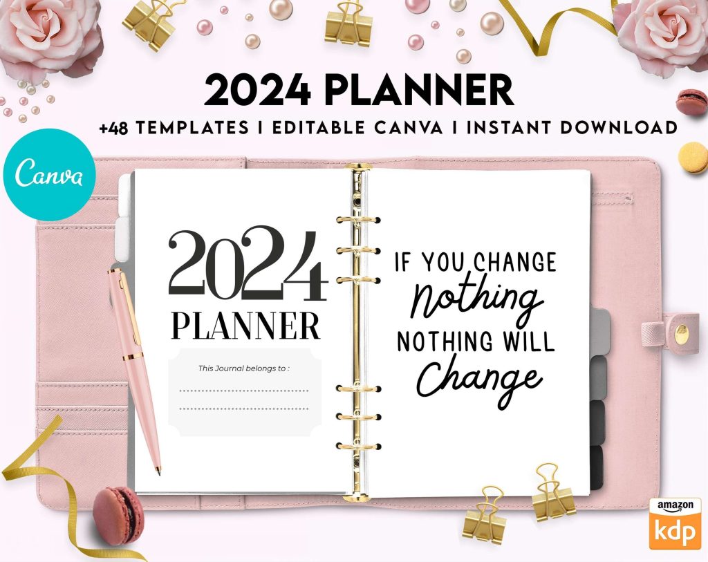 2024 Planner, Dated 2024 planner Calendar, Canva Editable Templates ...