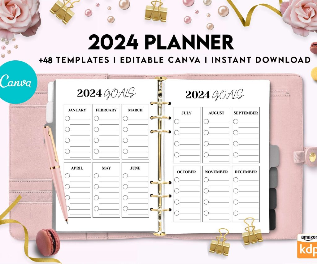 2024 Planner, Dated 2024 planner Calendar, Canva Editable Templates