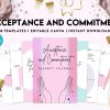 Acceptance and Commitment Therapy Workbook Acceptance and Commitment, therapy journal , self discovery, self esteem, Canva Editable Templates