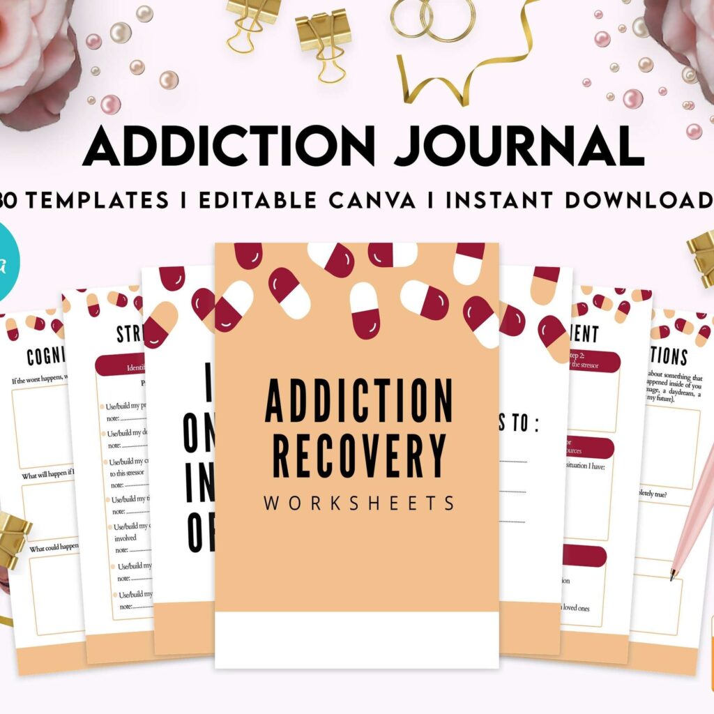Addictive Behaviors Journal Addiction Journal, Addiction recovery therapy journal, Self care journal, self care planner, mindfulness, self love journal,wellness journal Canva Editable Templates