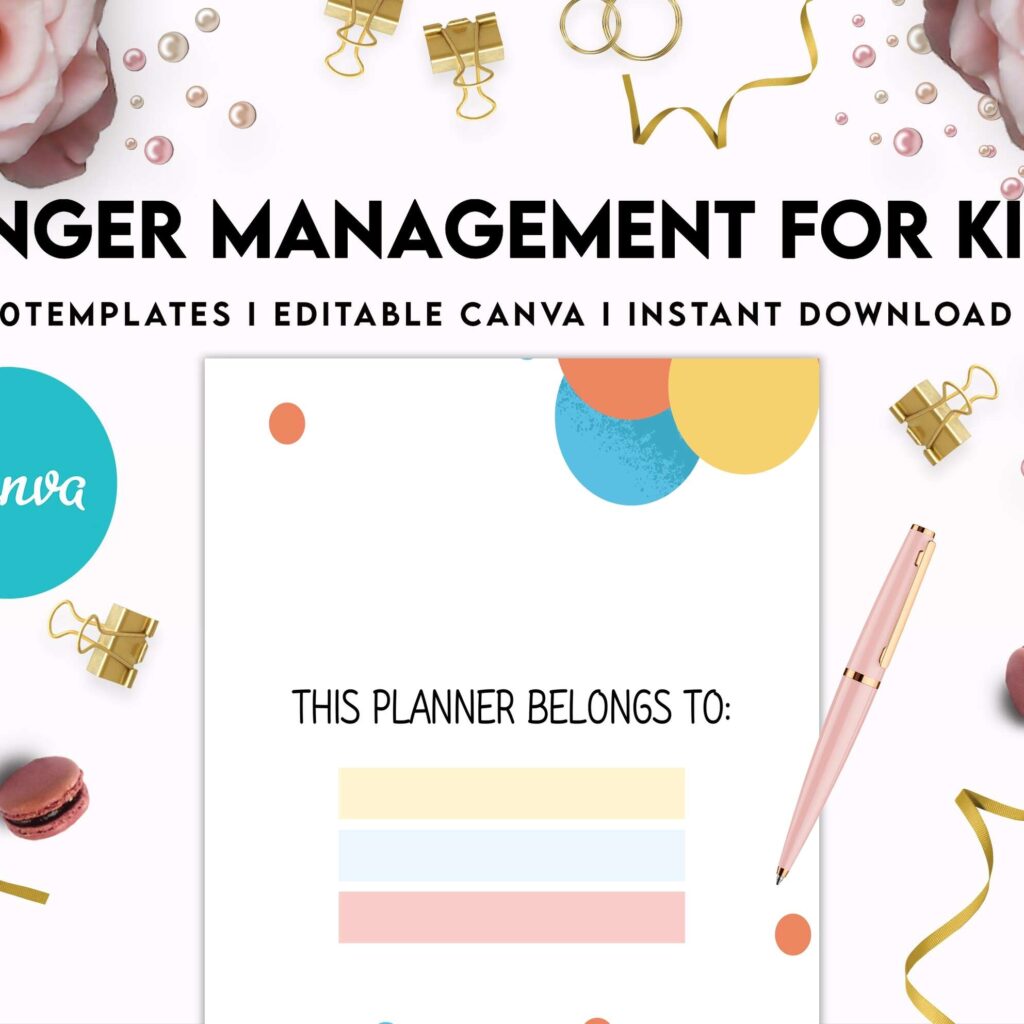 Anger Management for Kids, kids therapy journal, kids Self care journal, kids mindfulness, kids self love journal,kids wellness journal Canva Editable Templates