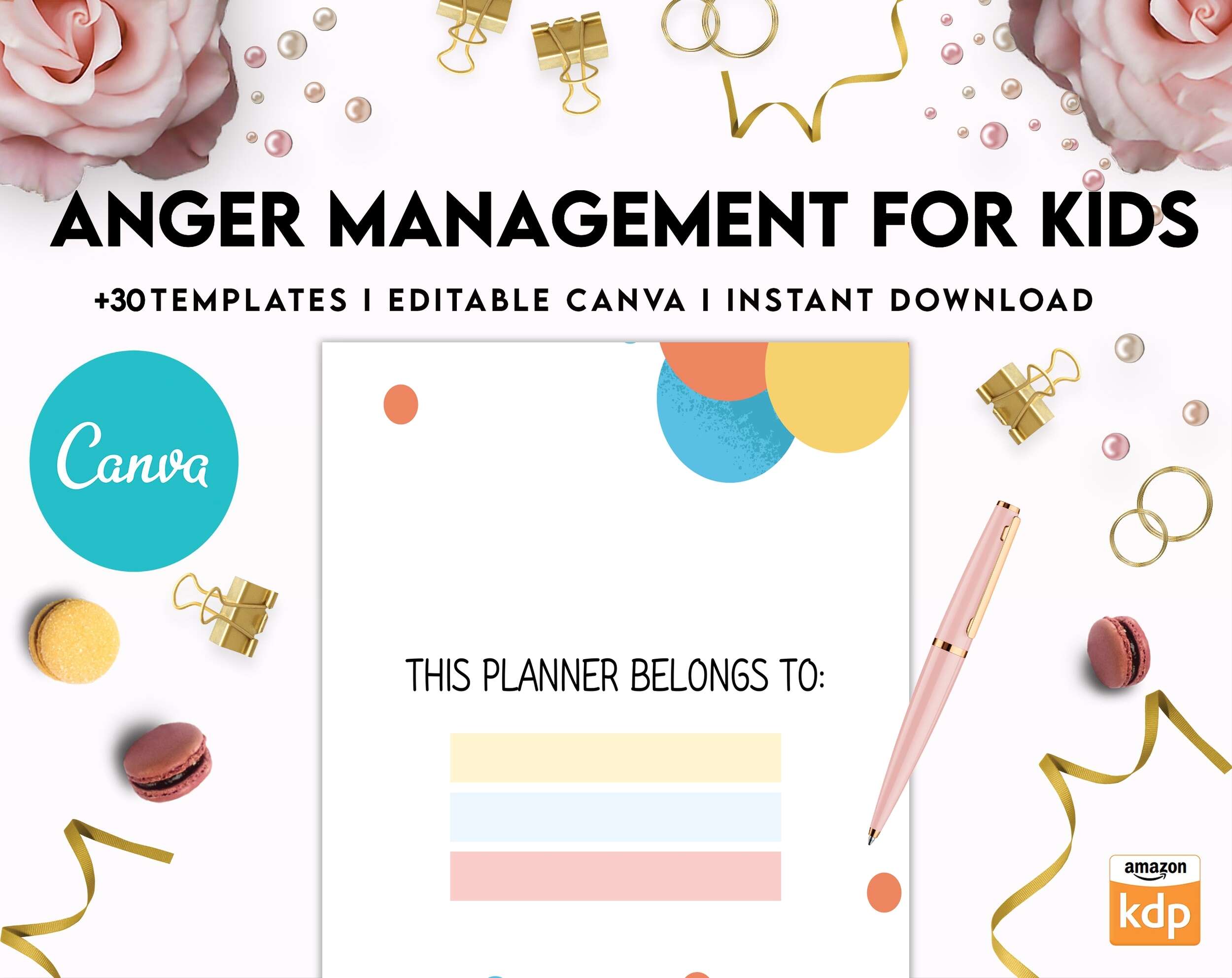 Anger Management for Kids, kids therapy journal, kids Self care journal, kids mindfulness, kids self love journal,kids wellness journal Canva Editable Templates