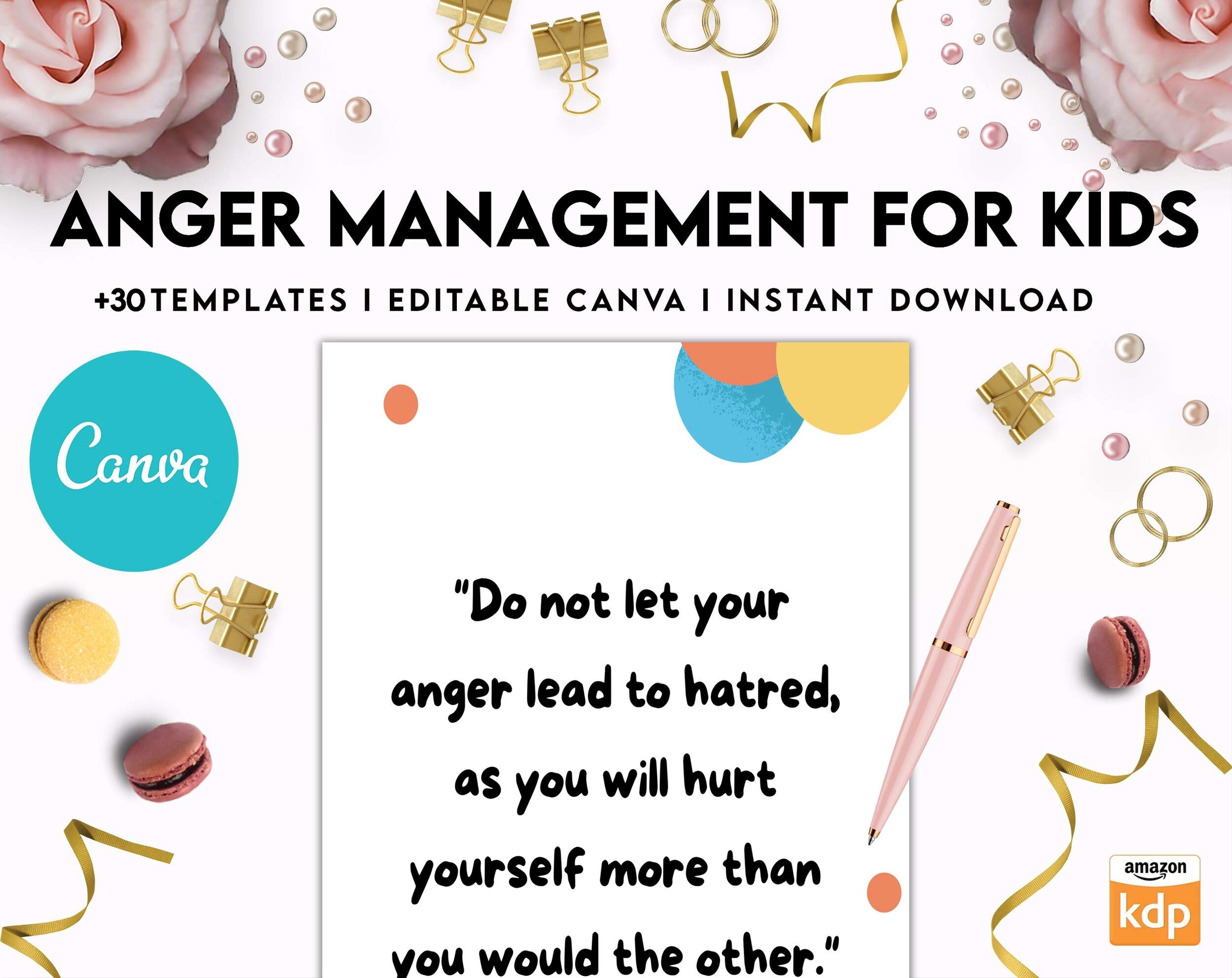 Anger Management for Kids, kids therapy journal, kids Self care journal, kids mindfulness, kids self love journal,kids wellness journal Canva Editable Templates