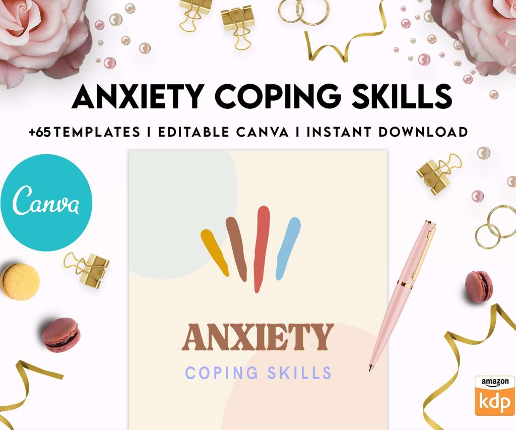 Anxiety Coping Skills, anxiety therapy journal, Self care journal, mindfulness, self love journal, wellness journal Canva Editable Templates