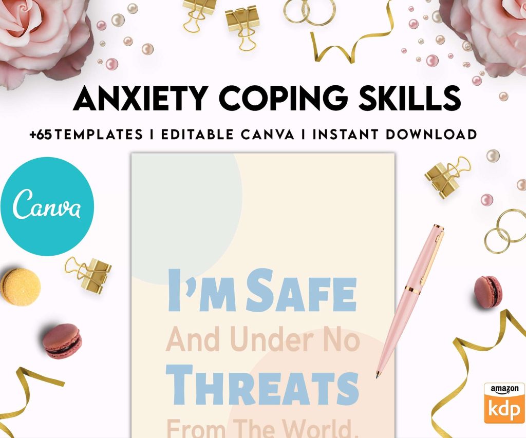 Anxiety Coping Skills, anxiety therapy journal, Self care journal, mindfulness, self love journal, wellness journal Canva Editable Templates