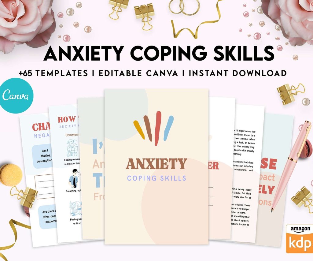Anxiety Coping Skills for Teens Anxiety Coping Skills, anxiety therapy journal, Self care journal, mindfulness, self love journal, wellness journal Canva Editable Templates