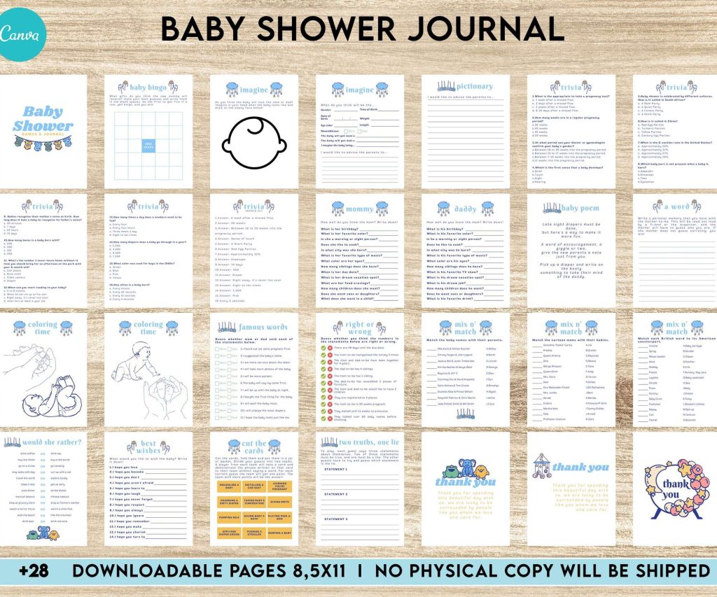 Baby Shower Journal, anxiety therapy journal, Self care journal, mindfulness, self love journal, wellness journal Canva Editable Templates