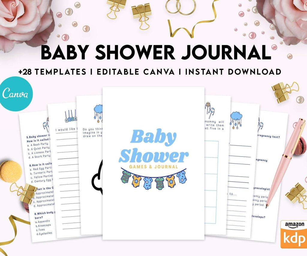Baby Shower Event Planner Baby Shower Journal, anxiety therapy journal, Self care journal, mindfulness, self love journal, wellness journal Canva Editable Templates
