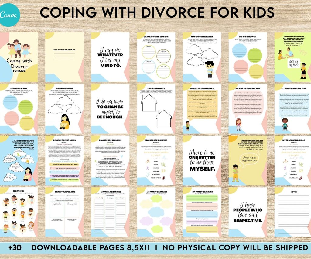 Coping With Divorce for Kids, Kids therapy, coping skills, divorce kids, Canva Editable Templates