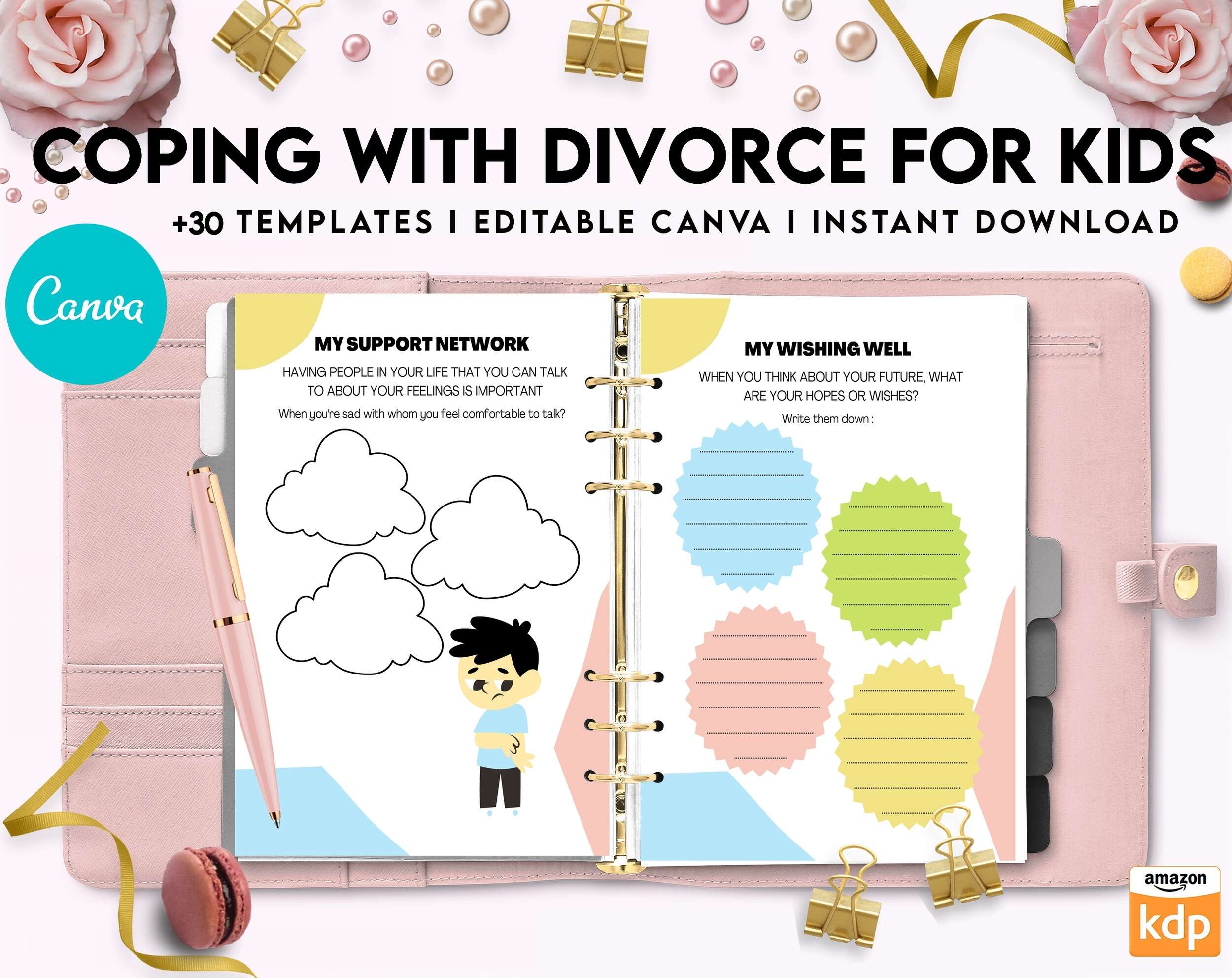 Coping With Divorce for Kids, Kids therapy, coping skills, divorce kids, Canva Editable Templates