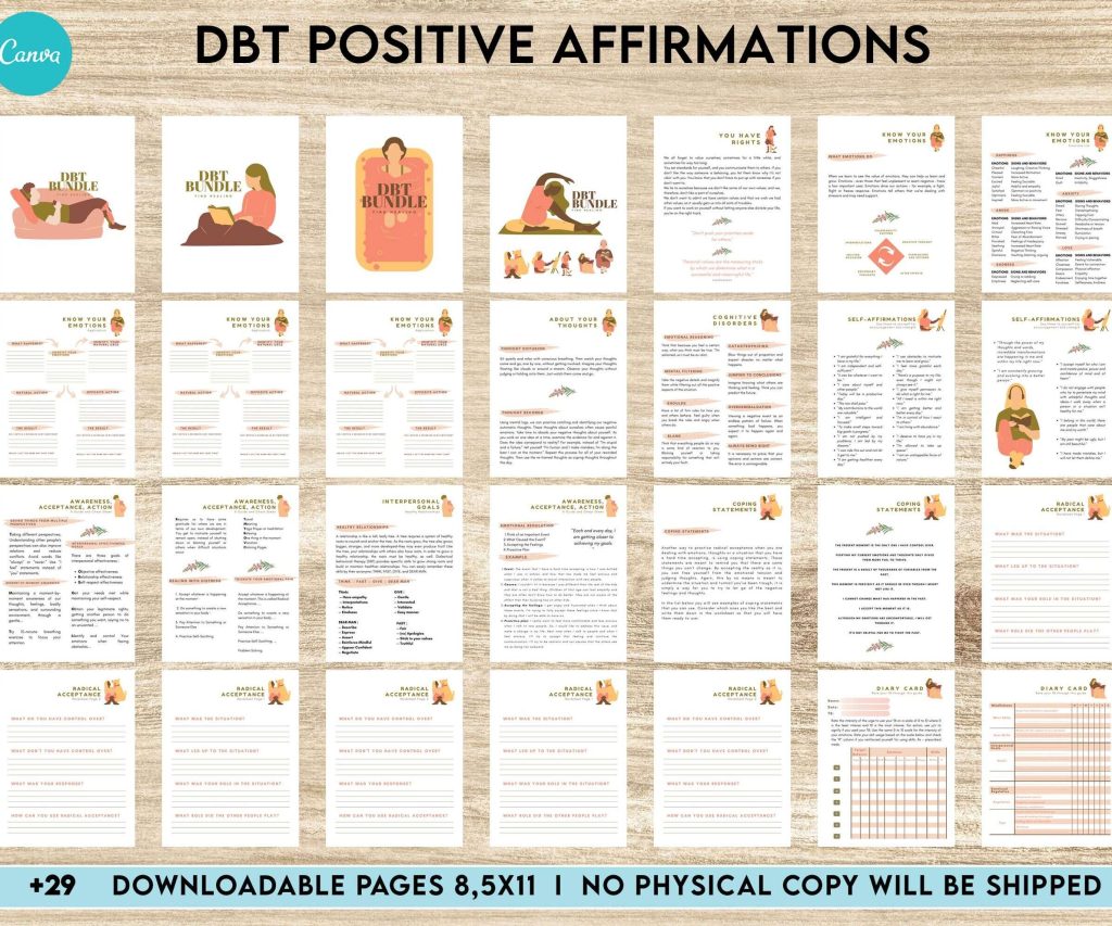 Dbt Positive Affirmations for kids, coping skills, divorce kids, Canva Editable Templates