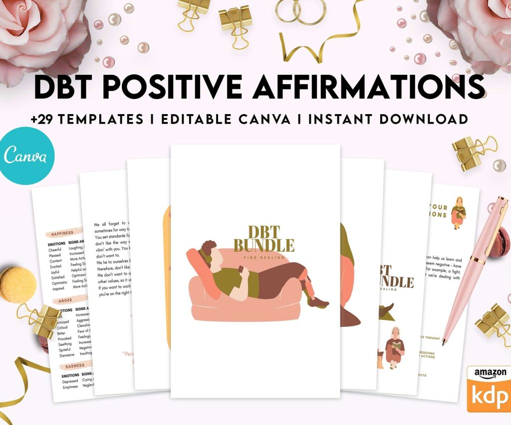 Online DBT Therapy Dbt Positive Affirmations for kids, coping skills, divorce kids, Canva Editable Templates