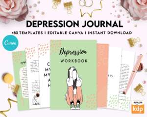 Journal Prompts for Depression Depression Journal, Therapy journal, Mental health journal, Anxiety journal, Bipolar disorder Canva Editable Templates
