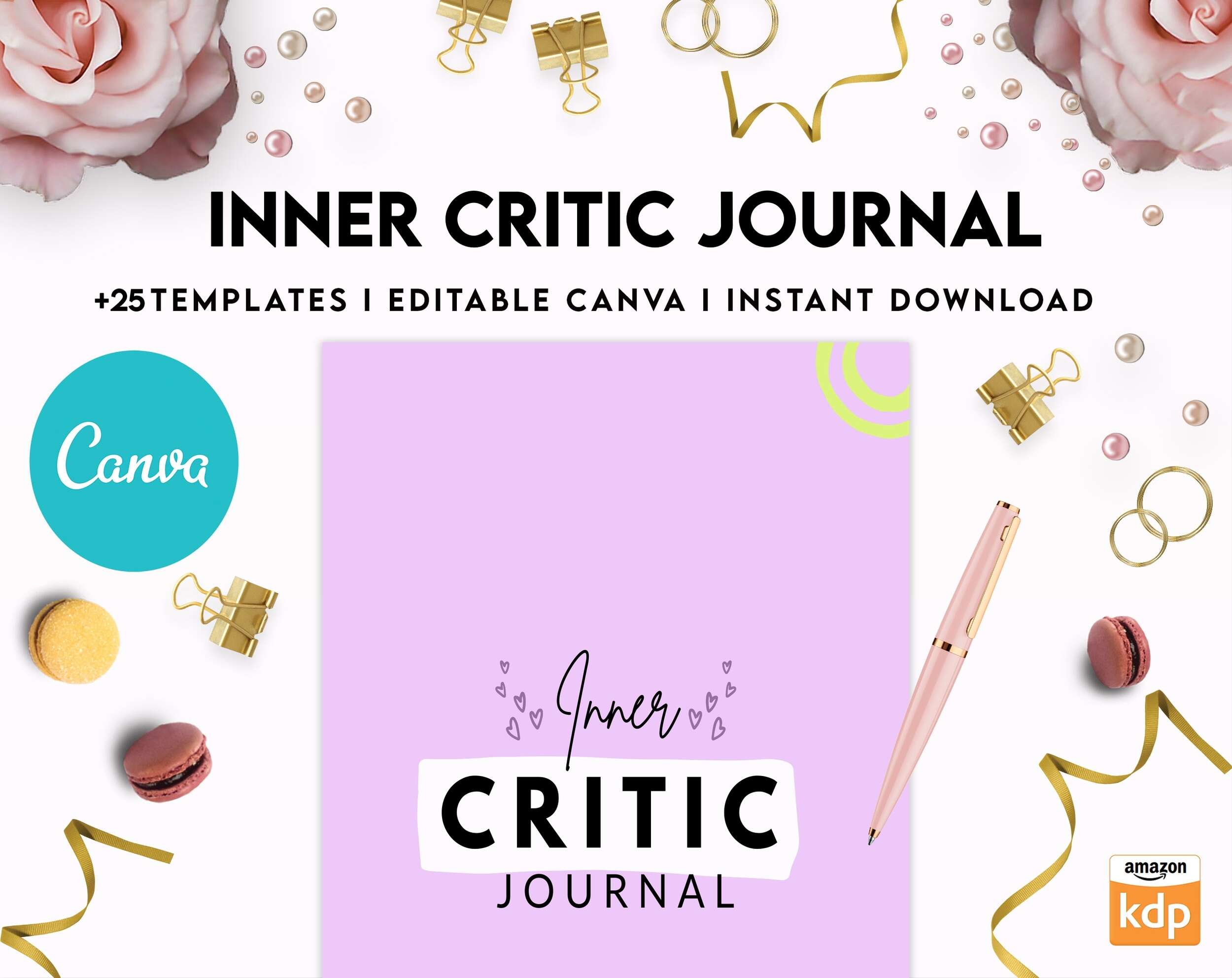 Inner Critic Journal, self discovery,self esteem, Limiting Beliefs Canva Editable Templates