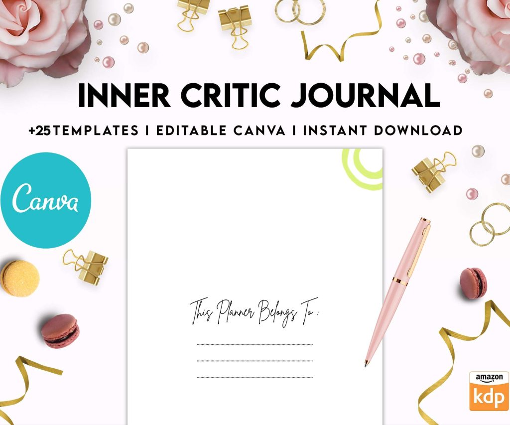 Inner Critic Journal, self discovery,self esteem, Limiting Beliefs Canva Editable Templates