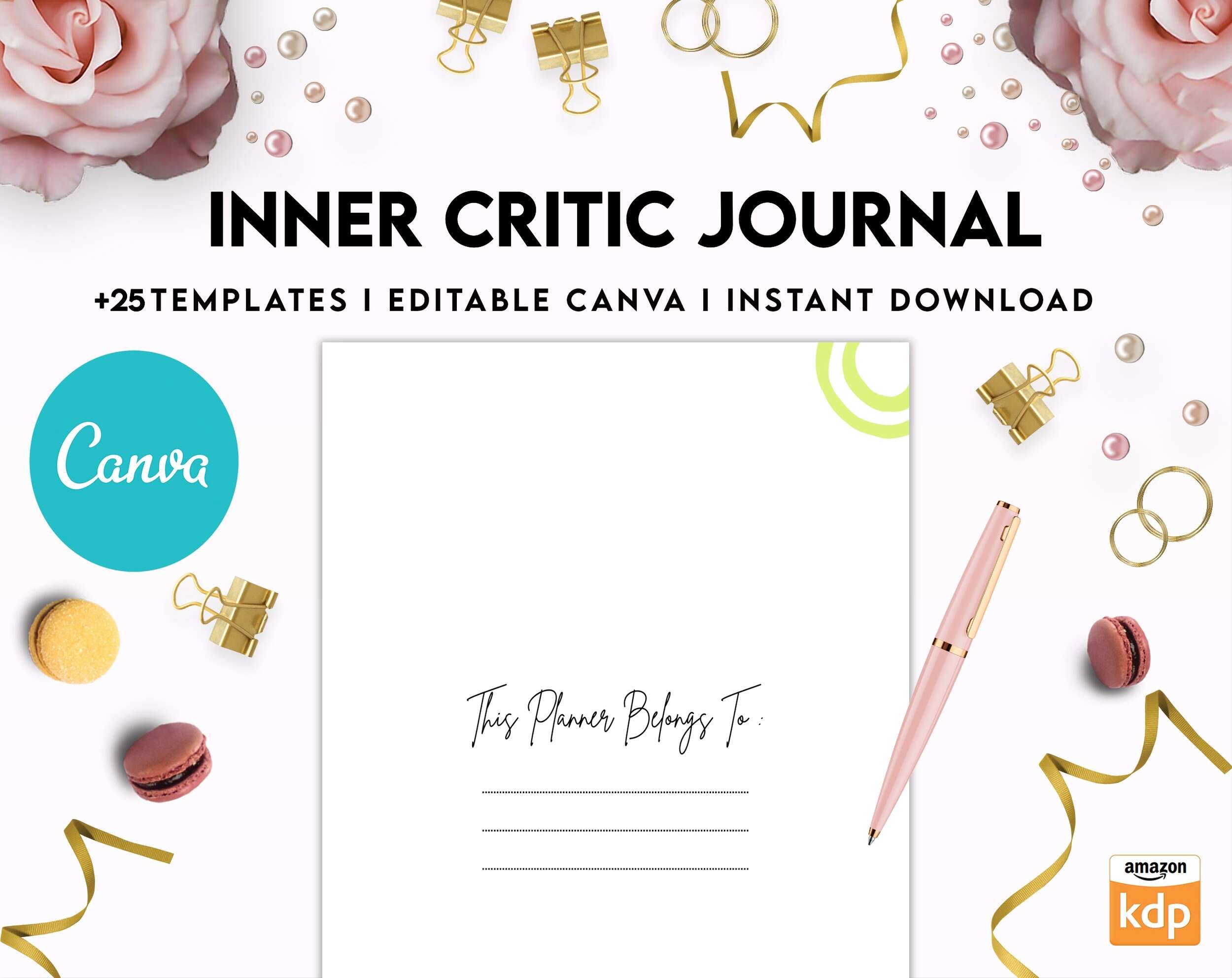Inner Critic Journal, self discovery,self esteem, Limiting Beliefs Canva Editable Templates