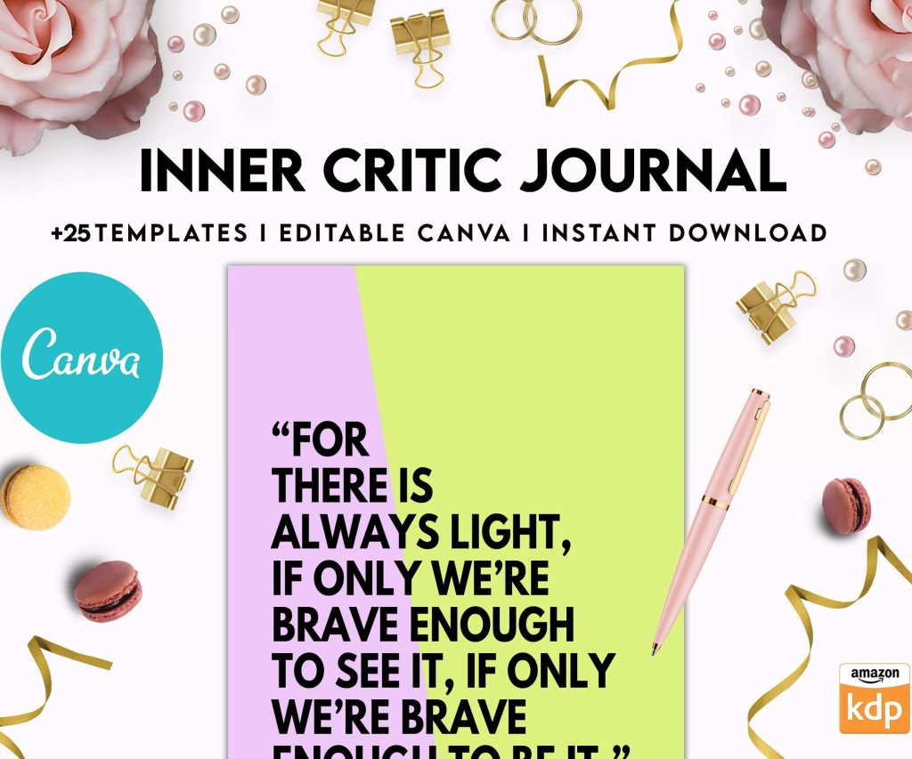 Inner Critic Journal, self discovery,self esteem, Limiting Beliefs Canva Editable Templates
