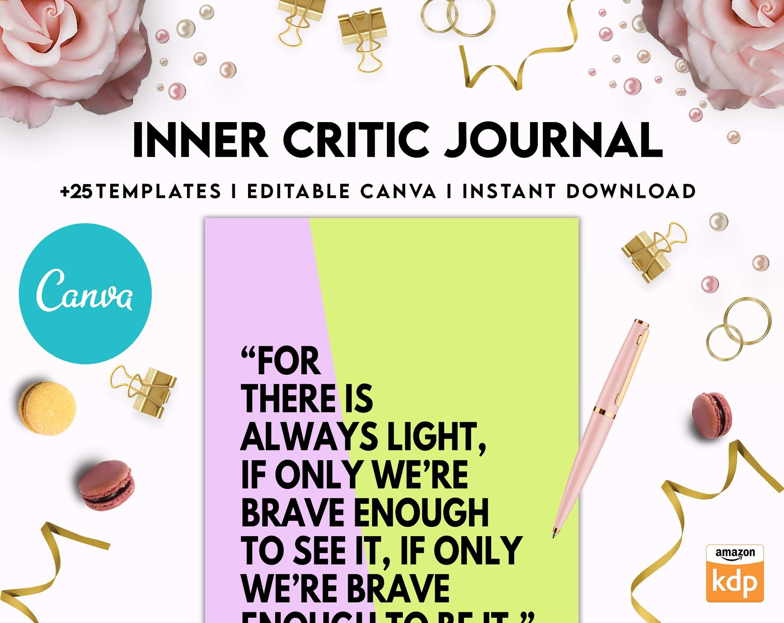 Inner Critic Journal, self discovery,self esteem, Limiting Beliefs Canva Editable Templates