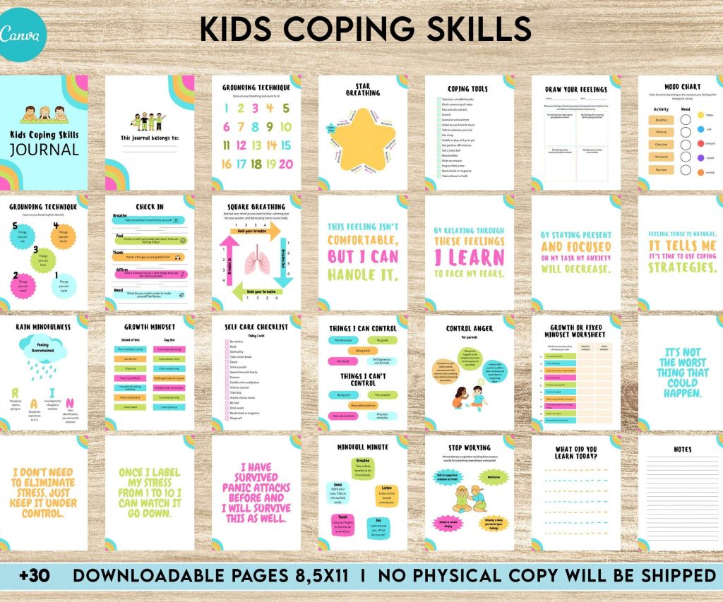 Kids Coping Skills, kids therapy, kids self discovery, kids self esteem, kids Limiting Beliefs Canva Editable Templates
