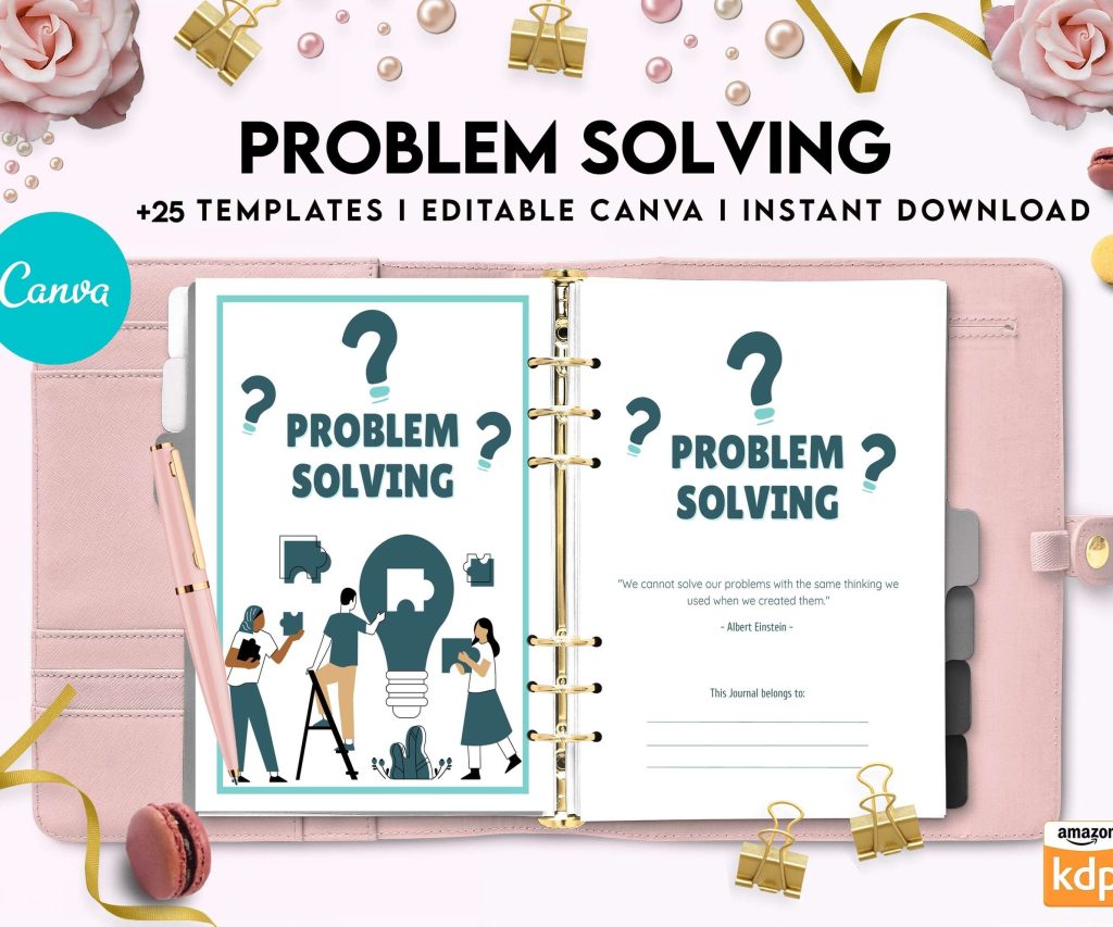 Problem Solving Journal, decision making, therapy journal, anxiety journal Canva Editable Templates