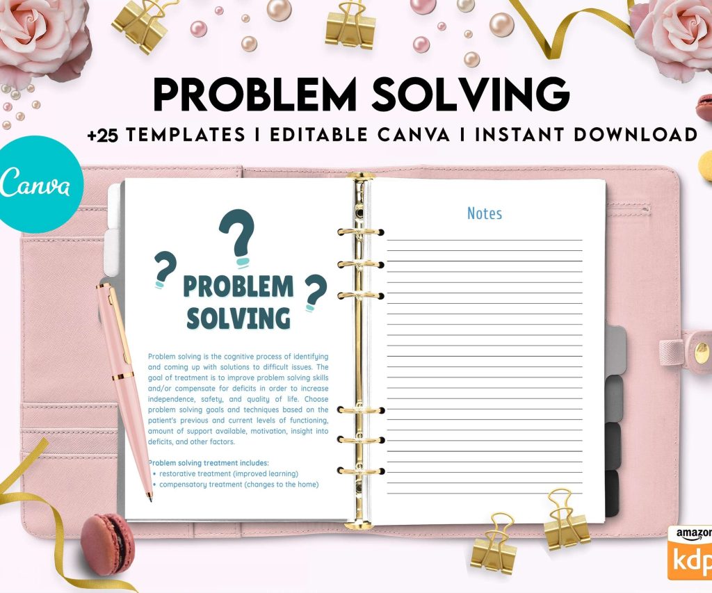 Problem Solving Journal, decision making, therapy journal, anxiety journal Canva Editable Templates