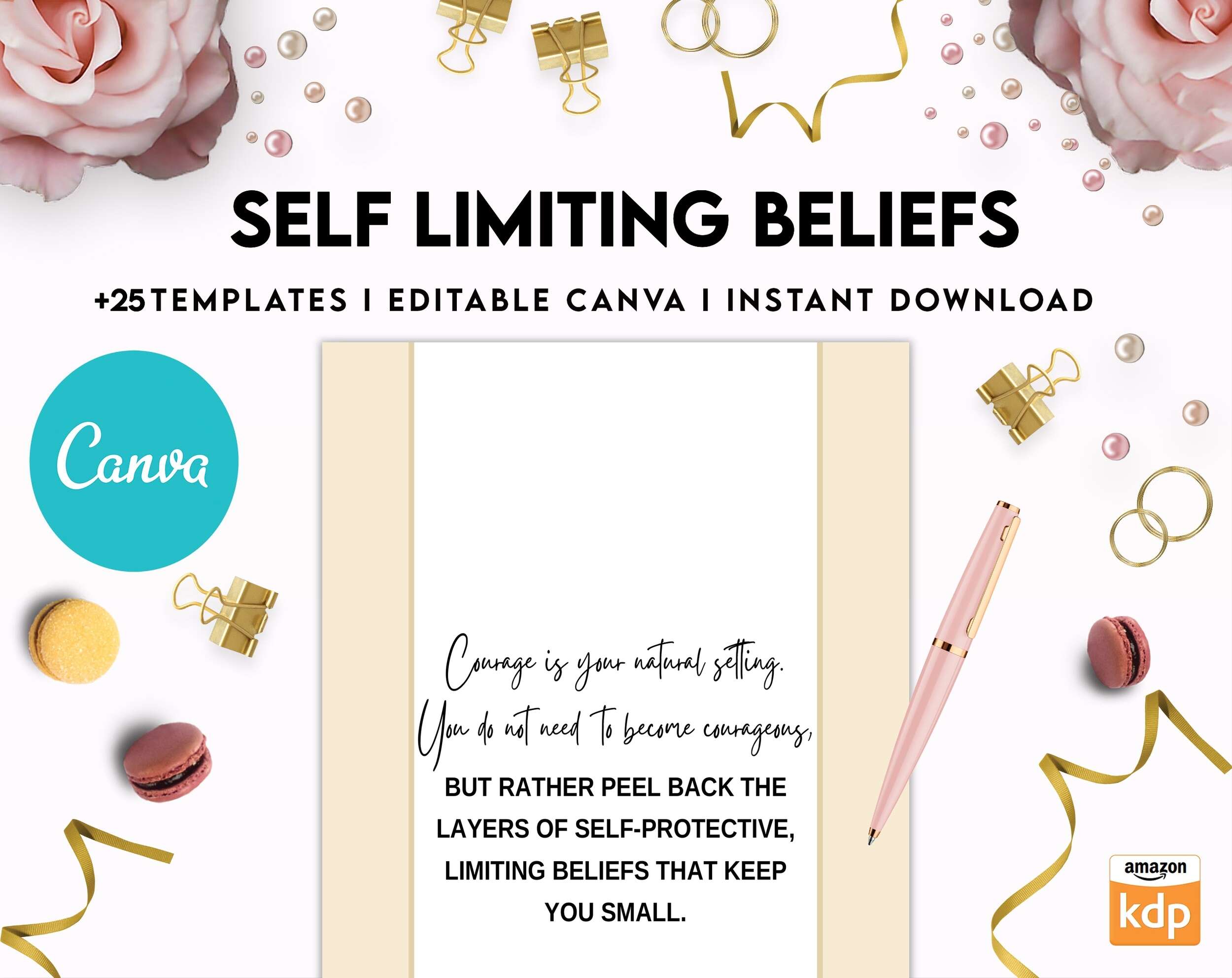 Self Limiting Beliefs, boundaries, self esteem, self confidence Canva Editable Templates