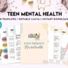 Therapy Worksheets for Teens Teen Mental Health, teen therapy journal , teen coping skills, teen Shadow Work, Canva Editable Templates