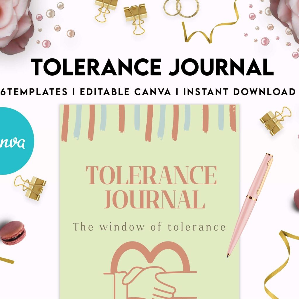 Tolerance Journal, window of tolerance, therapy journal , self discovery, self esteem, Canva Editable Templates