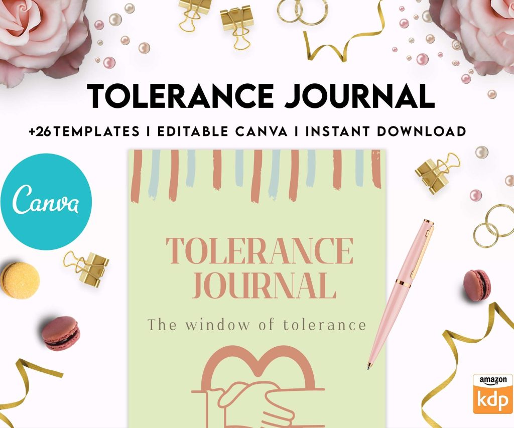 Tolerance Journal, window of tolerance, therapy journal , self discovery, self esteem, Canva Editable Templates