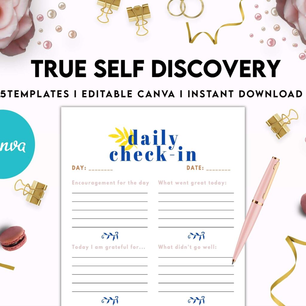 True Self Discovery, self esteem, self love journal , self care journal, manifestation Canva Editable Templates