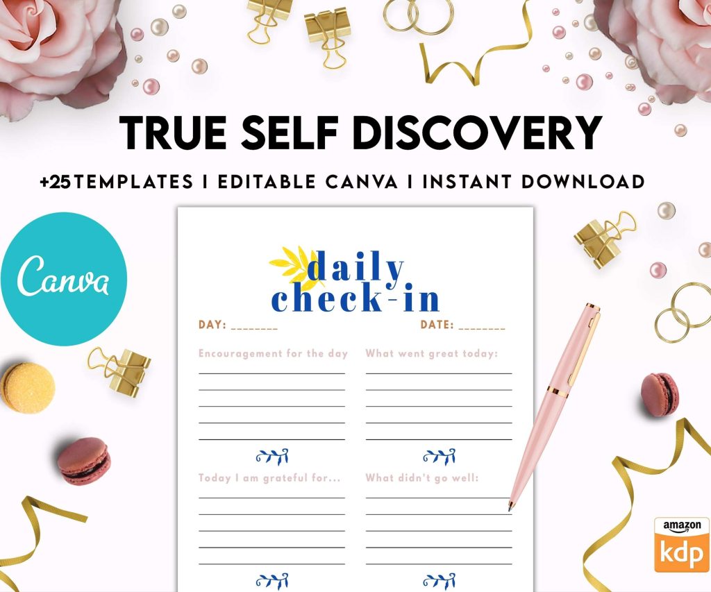 True Self Discovery, self esteem, self love journal , self care journal, manifestation Canva Editable Templates