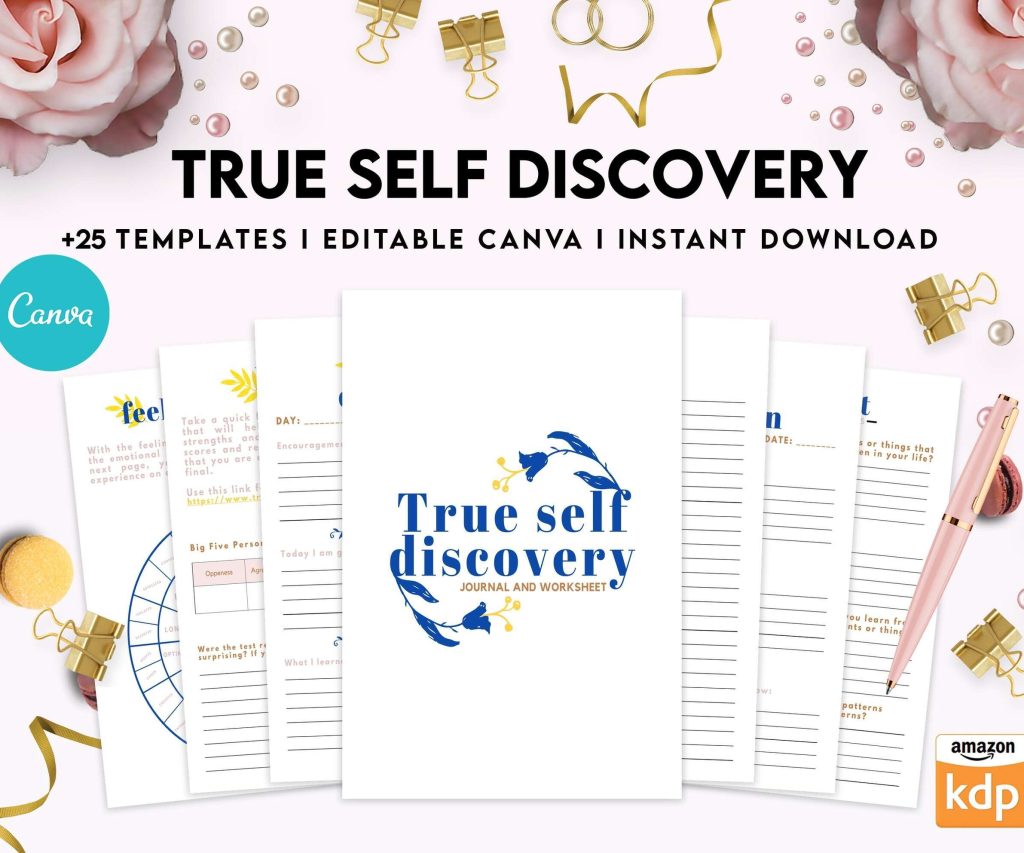 Self Discovery, self esteem, self love journal , self care journal, manifestation Canva Editable Templates