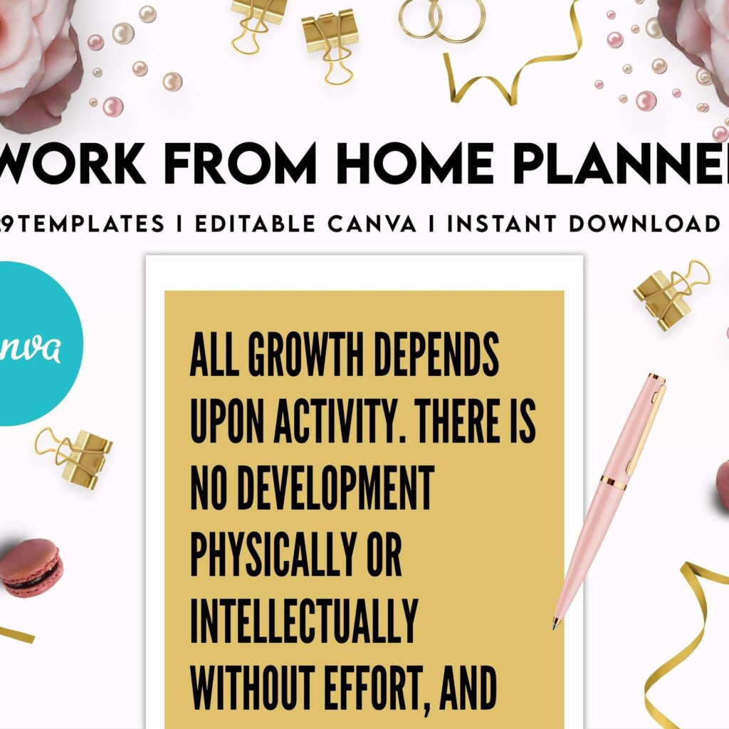 Work From Home Planner, Productivity planner, Working from home, freelancer solopreneur business planner, Canva Editable Templates
