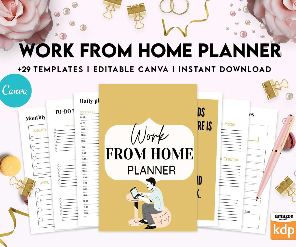 Work From Home Planner, Productivity planner, Working from home, freelancer solopreneur business planner, Canva Editable Templates