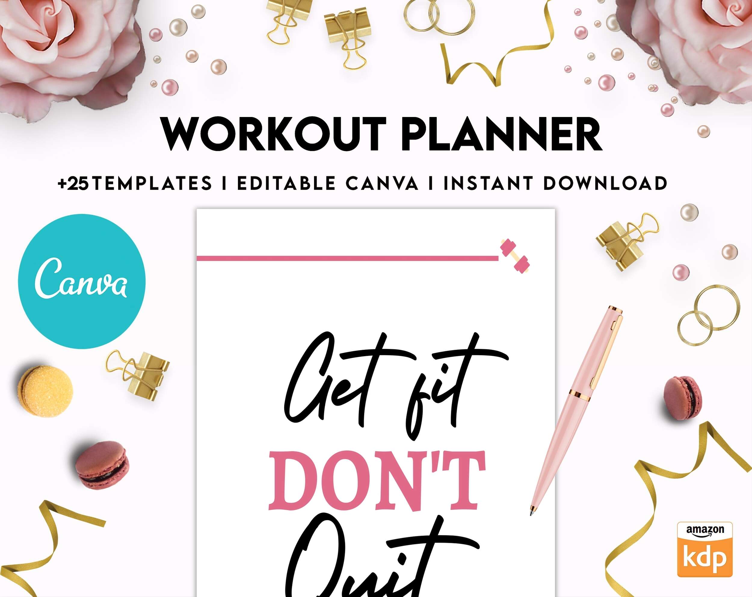 Workout Planner, exercise tracker , Fitness Journal, workout journal, Canva Editable Templates