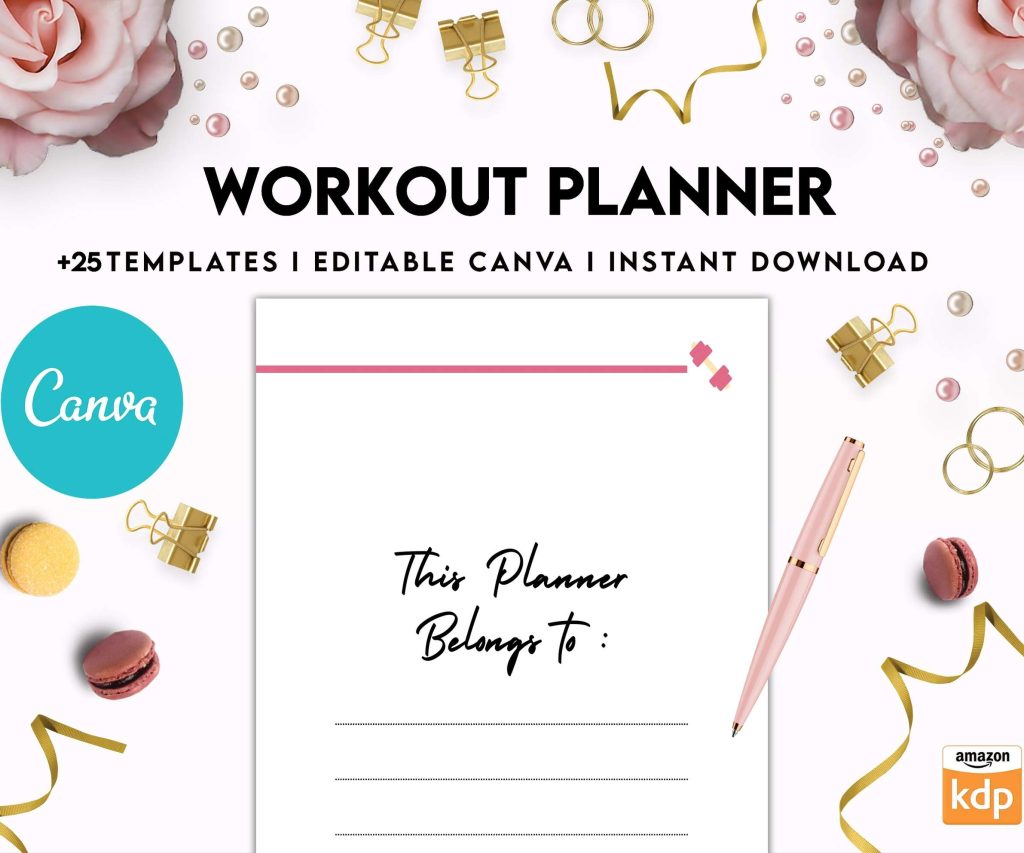 Workout Planner, exercise tracker , Fitness Journal, workout journal, Canva Editable Templates