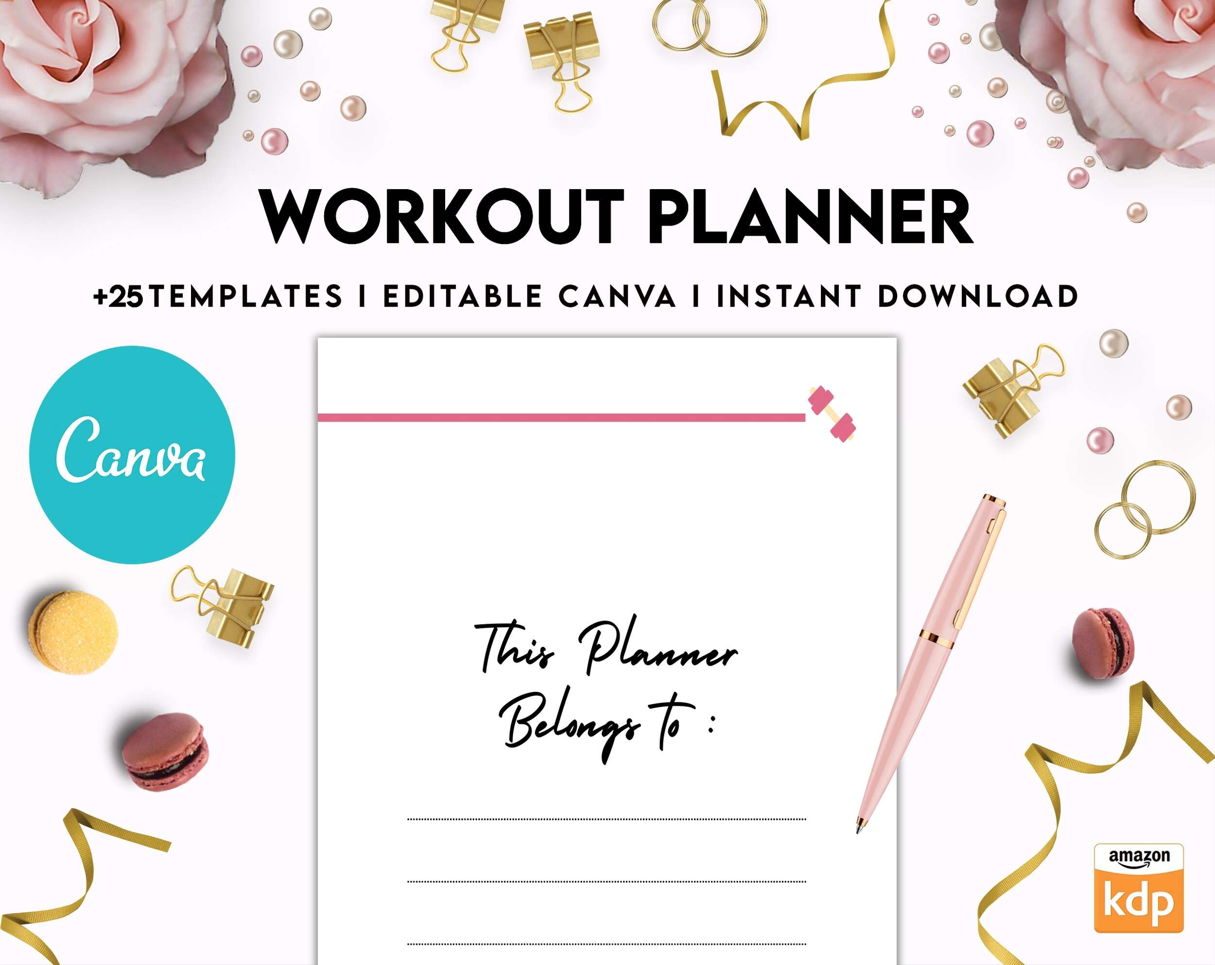 Workout Planner, exercise tracker , Fitness Journal, workout journal, Canva Editable Templates