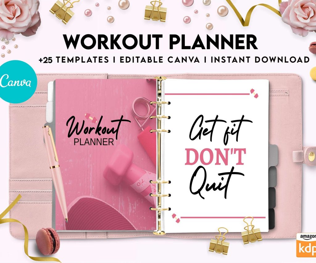 Workout Planner, exercise tracker , Fitness Journal, workout journal, Canva Editable Templates