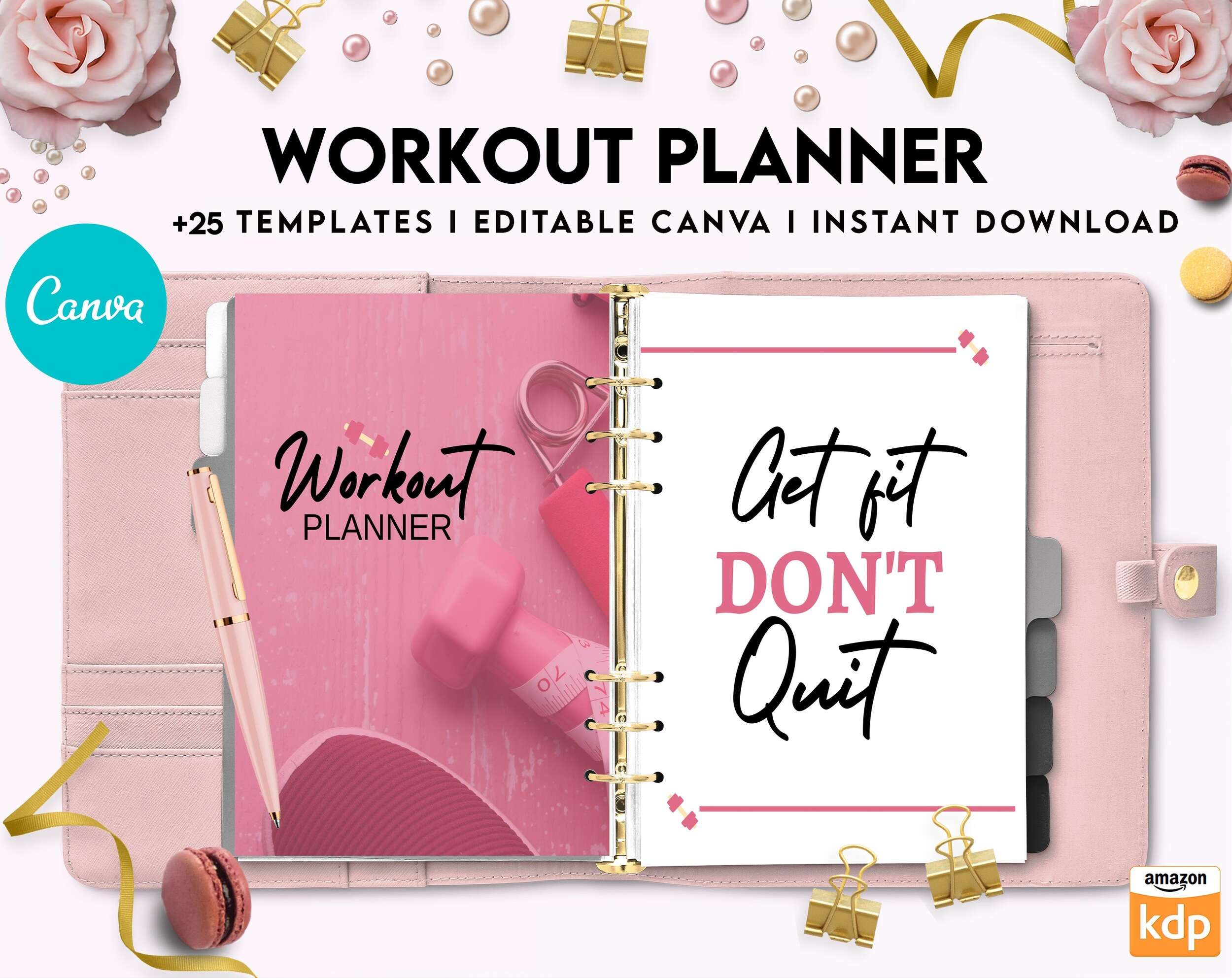 Workout Planner, exercise tracker , Fitness Journal, workout journal, Canva Editable Templates
